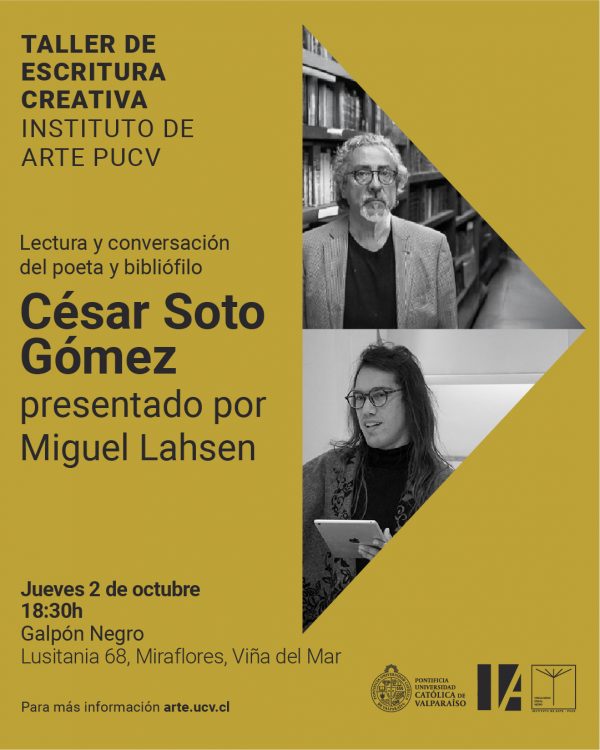 Talleres de Escritura Creativa invita a lectura y conversación con el poeta y bibliófilo César Soto Gómez